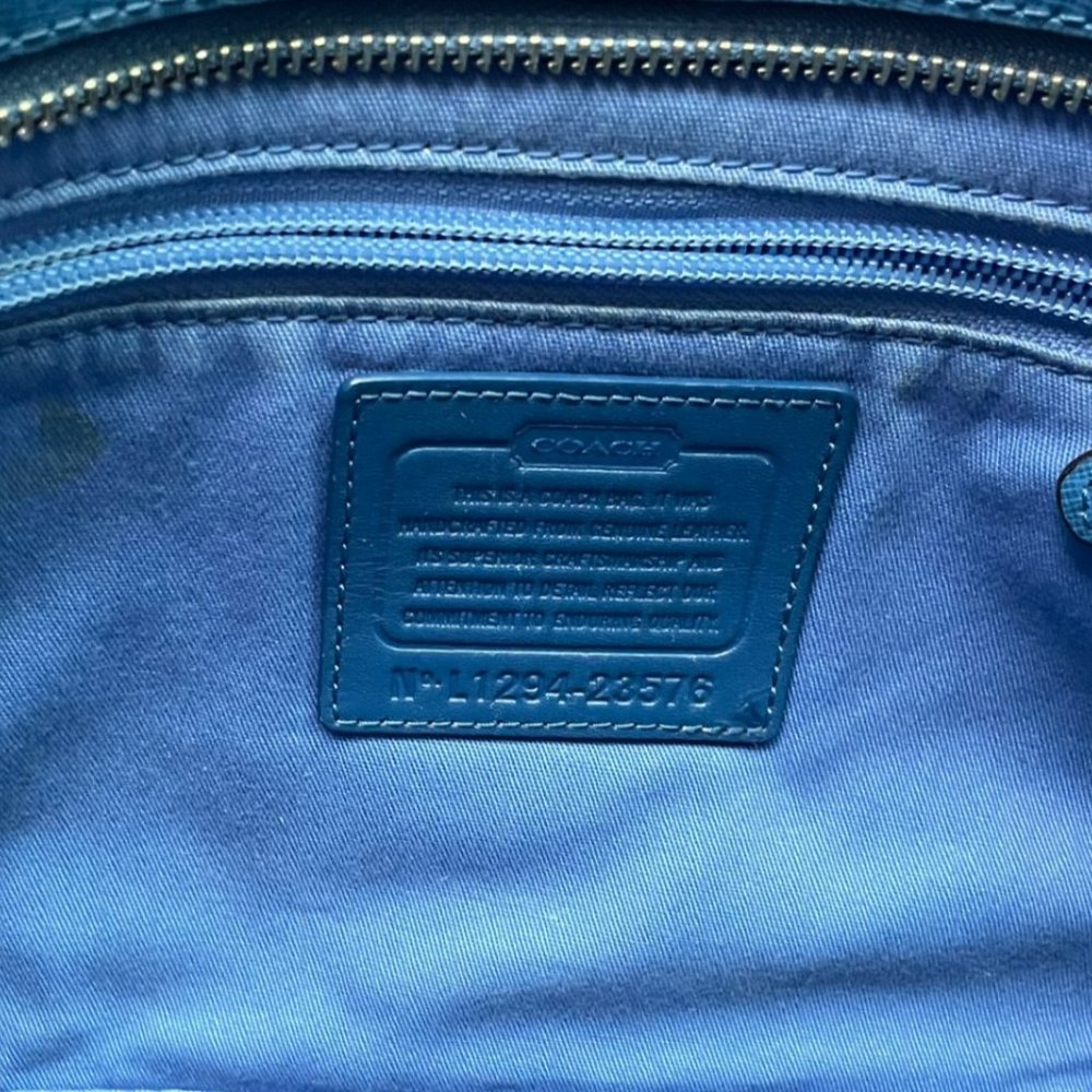 Women’s Coach Saffiano Leather Medium City Tote Silver Cobalt Blue Purse - Picture 2 of 16